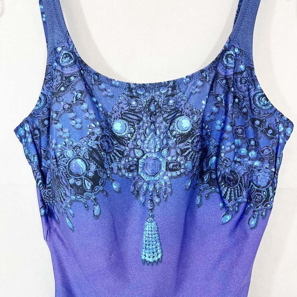 X Gottex Purple Jewel Print One Piece Swimsuit & Matching Sarong - Size US 10 - Picture 5 of 8